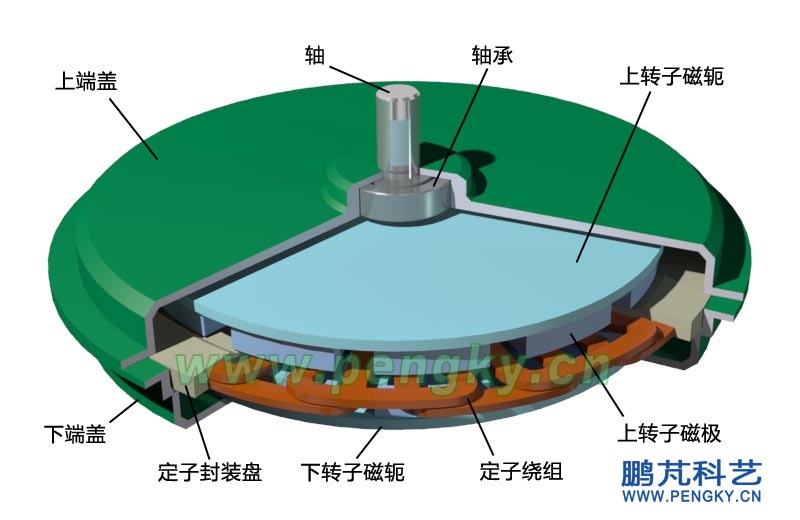 12極無鐵心盤式發(fā)電機(jī)剖視圖 