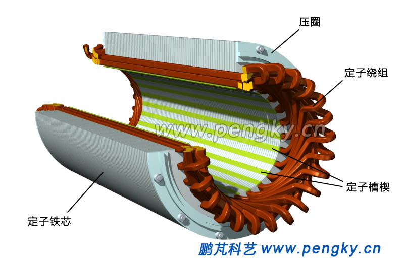 定子與繞組剖視圖