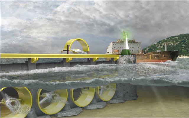 多臺(tái)擴(kuò)張管渦輪潮流發(fā)電裝置